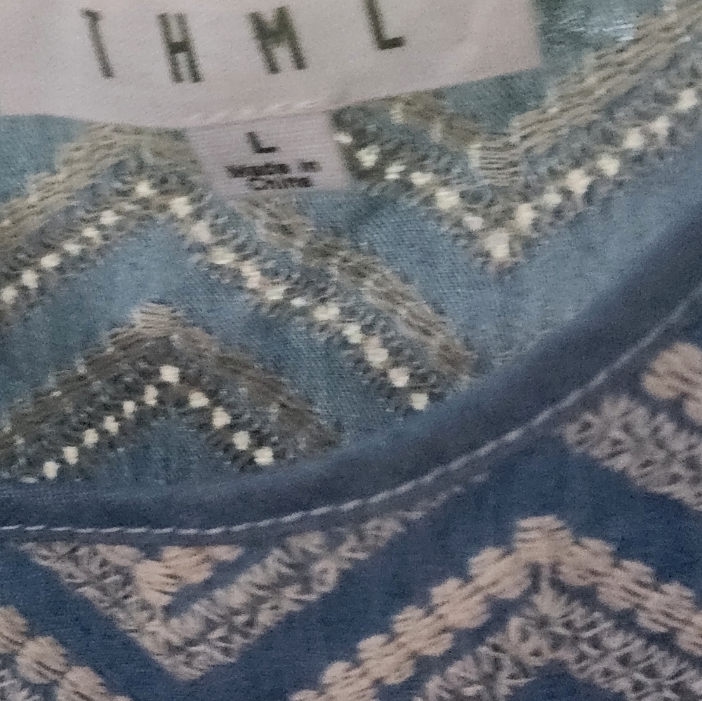 THML Blue Chevron & Cream Leopard Ruffle Sleeve Peplum Top - Picture 3 of 6